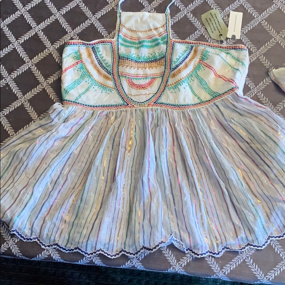Metallic stripe and embroidered tank